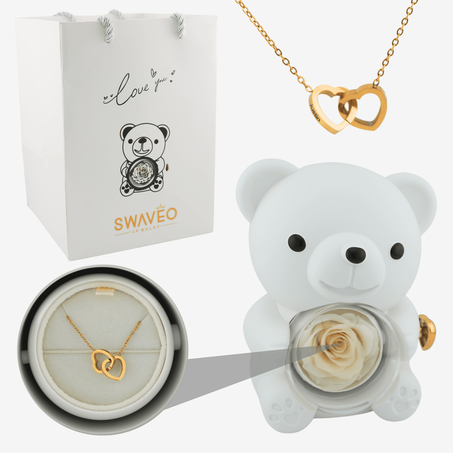 Urso Rosa Eterna Colar Personalizado
