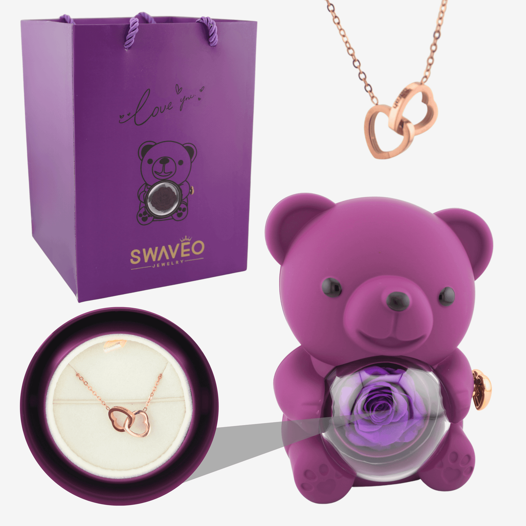 Urso Rosa Eterna Colar Personalizado