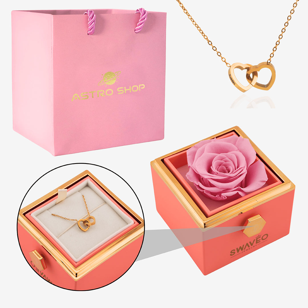 Caixa Rosa Eterna Giratória Presente