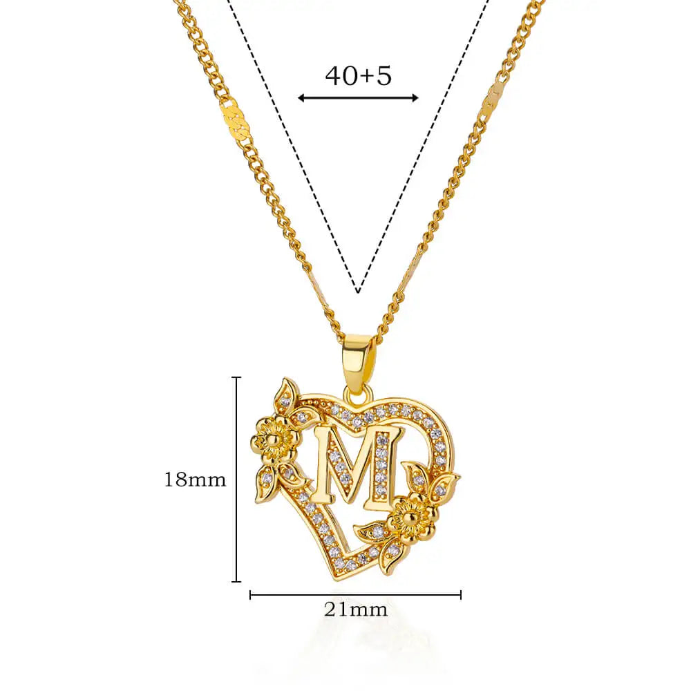 Colar Coração Inicial Cravejada Banhado a Ouro 18k 45cm
