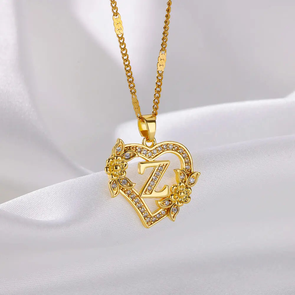 Colar Coração Inicial Cravejada Banhado a Ouro 18k 45cm