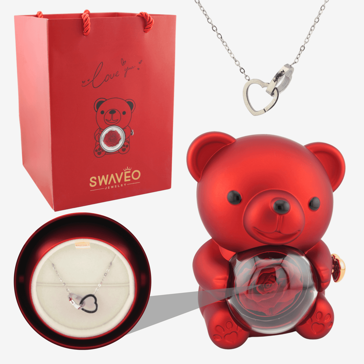 Urso Rosa Eterna Colar Personalizado