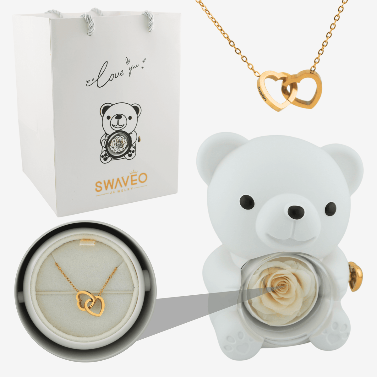 Urso Rosa Eterna Colar Personalizado