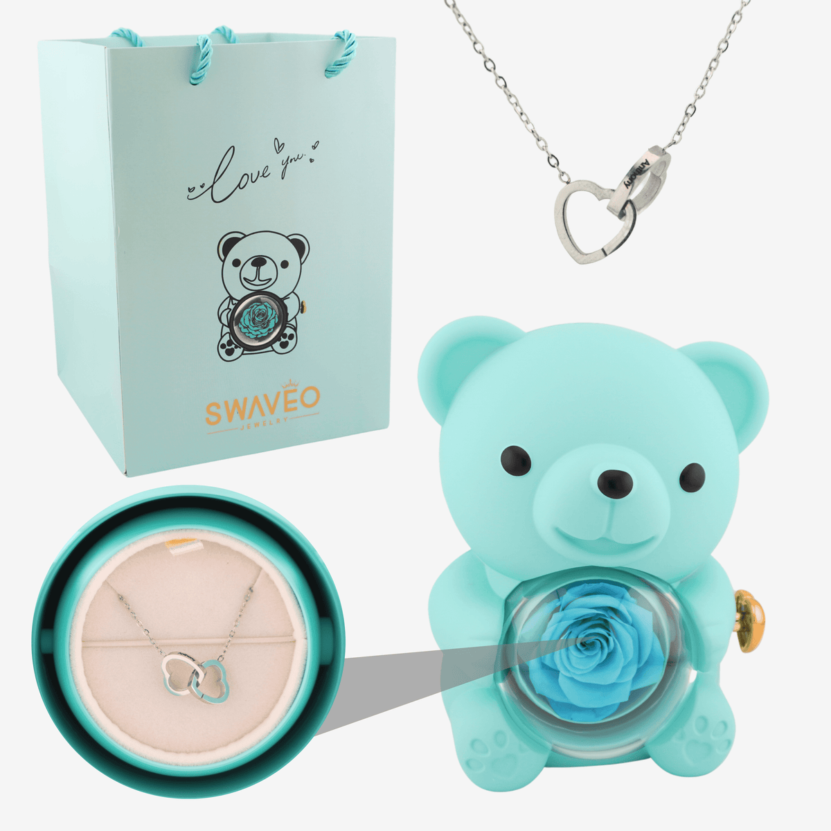 Urso Rosa Eterna Colar Personalizado