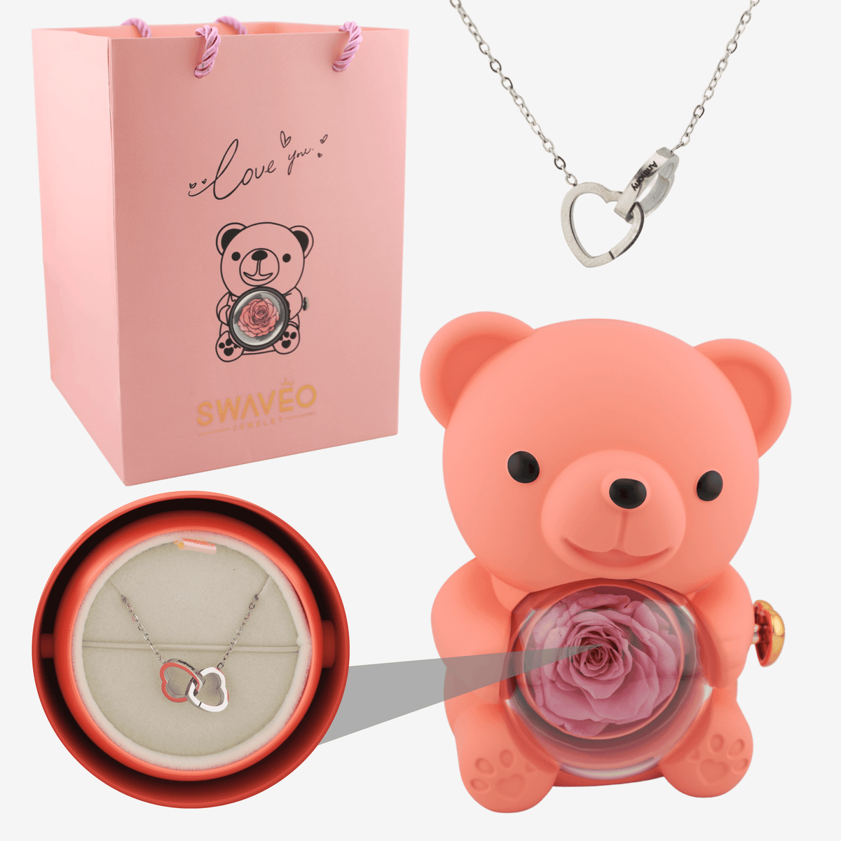 Urso Rosa Eterna Colar Personalizado