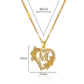 Colar Coração Inicial Cravejada Banhado a Ouro 18k 45cm