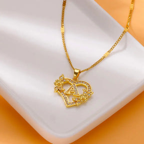 Colar Coração Inicial Cravejada Banhado a Ouro 18k 45cm